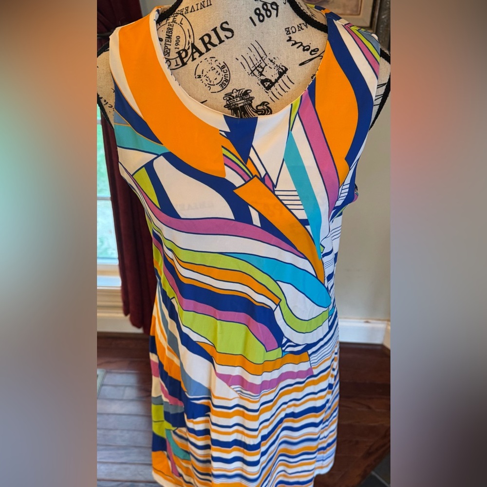 Jude Connally Allison Dress Multicolor Geometric Bright Sleeveless Women’s Large - Picture 2 of 6